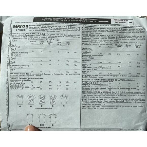 McCall's Sewing Pattern M6036 Misses' Pullover Tops Sleeveless Option Cut L-XL - Picture 2 of 3